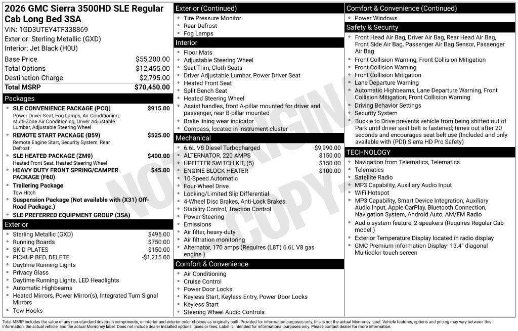 2026 GMC Sierra 3500 HD SLE