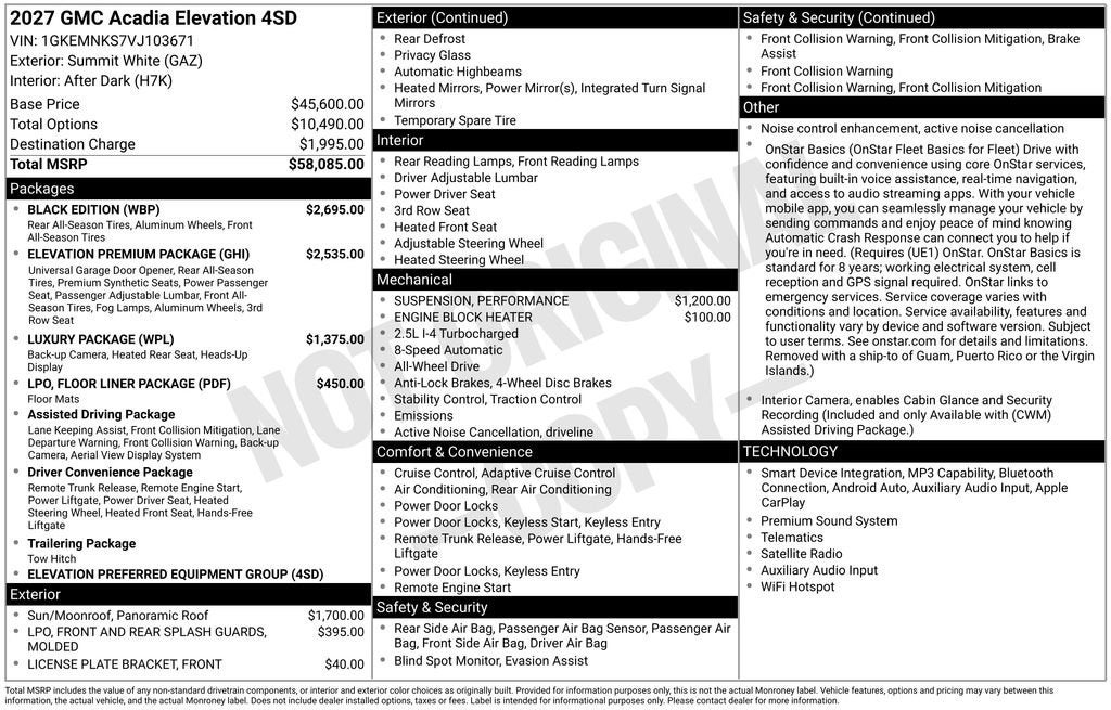 2027 GMC Acadia Elevation